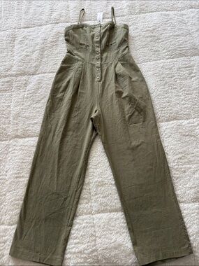 Strapless Olive Button-Front Jumpsuit